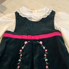 Vintage Baby Togs Girls Green Velour    2 Pc Dress Size 6 Embroidered Flowers   