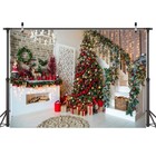 Christmas Backdrop Fireplace Xmas Tree Photography Background 11752 7x5ft