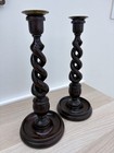 Pair English Victorian Open Barley Twist Wooden Candlesticks C1900