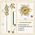 24pcs Artificial Christmas Poinsettia Flowers   Berries Xmas Decor