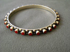 Southwestern Style Red Round Stones Sterling Silver Bangle Bracelet Signed Hob