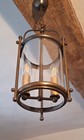Vintage French Brass Cylindrical Hall Porch Pendant Lantern Light Vgc