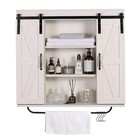  Rustic Wood Wall Storage Cabinet With Two Sliding Barn Door  3 Vintage White