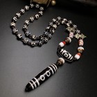 Old Oiled Patina 5-eye Dzi 3-eye Dzambhala Copper Vajra Multi-bead Necklace A498
