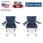  set Of 2  Camping Folding Chair With Cup Holder And Carry Bag  Blue New