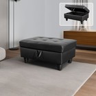 Storage Ottoman Black Faux Leather Tufted 34  Solid Wood Legs Foot Rest Lift Top