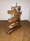 Vintage Wooden 3 Mast Sailing Clipper Ship Hand Carved Nautical Folk Model