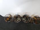 Vtg Set Of 4 Anchor Hocking Tumbler Glasses Butterfly Amber Brown Mid Century