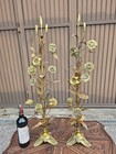 Antique French Church Altar Statue Pair Gilt Brass Floral Lily Rose