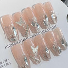 Coffin Press On Nails Nude Fake Crystal Nails Tips Full Cover False Long Nails F