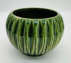 Vintage Planter Usa Pottery Green Ribbed Ceramic Bowl Round Planting Pot 5 1 4   w