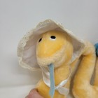 Vintage Dakin Worm Plush 12  80s Toy Stuffed Animal Baby Rattle Bonnet Blue Boy