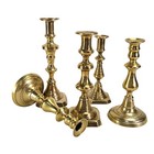 Antique 19th Century English Brass Candlesticks Assemblage  - Set Of 5