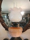 Antique Oil Lamp Acid Peach Font Acid  Glass Frilled Shade Duplex Burner