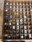 Vintage Original Wood Thimble Display Case Shadow Box W  Assorted Thimbles 97lot