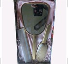 Vintage Vanity Set Hand Mirror Brush Comb Floral Embroidered Gold Tone