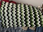 Handmade Afghan throw  Chevron  Green  Black  White  30x60   