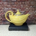 Vintage Hall Art Deco Teapot 6 Cup Yellow Ceramic Gold Trim Made Usa Swirl