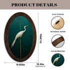 Vintage Japanese Crane Oval Wall Art Decor  Dark Green Japandi Bird Framed Wa   