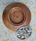 Antique vintage Turned Wood Pot Pourri Bowl With Ornate Rosehip Pewter Lid