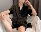 Free Ship Usa Summer Men Satin Silk Pajamas Short Sleeve Shorts Lounge Pants