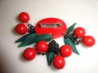 Vintage Antique 1930 s Bakelite Red Cherry Dangling Brooch Pin Art Deco