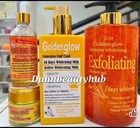 Set Golden Glow Body Milk 500ml Lotion   1000ml Exfoliating Shower Gel  4 In 1