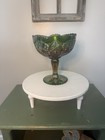 Vintage Imperial Glass  505a Octagon Helios Green Carnival Glass Tall Compote 8   