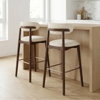 Mid-century Modern Bar Stool Cushioned Fabric Seat Solid Wood Bar Counter Height