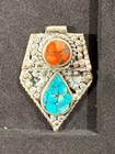 Vintage Look Himalayan Pendant With Turquoise Inlay   Tribal Jewelry Accent
