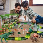 215 Pcs Dinosaur Track Race Car Toy For Kids  glow-in-the-dark  Dino Playsets Xm