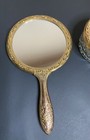 Vintage Vanity Set Mirror Comb Brush Powder Dish Rose Gold Metal