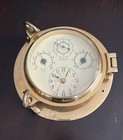 Ship s Time Quartz Porthole Style Maritime Wall Clock Brass   Glass