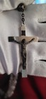 Vintage Italy Glass Beaded Silvertone Catholic Rosary Signed