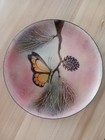 Norman Brumm Enamel On Copper 6  Plate Butterfly Pinecone Signed