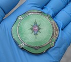 R   G  Co Mint Green Guilloche Enamel Art Deco Compact Sterling Set In Vtg Case 