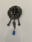 Chatelaine Art Nouveau Lady Flowers Silver  Pewter Tone Brooch  Signed Jj  Vtg