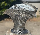 Antique German Ornate Cutwork Sugar Basket Glass Liner 800 Silver 168 Grams