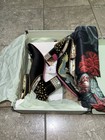 Gucci Black Satin Dragon Embroidered Studded Ankle Strap Block Heels 36 6