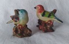 Set 2 Vintage Porcelain 2  Sapsucker Birds Branch Red   Blue Stripes Pico Japan