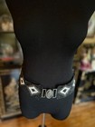 70s Black White Seed Bead Beaded Wide  Elastic Buckle Belt Woven Handmade Native