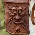 Grichels Leather Face Bag Handmade Renaissance Faire Crossbody Purse Brown Green