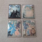 Vtg Reverse Painted Silhouette Convex Bubble Glass Picture Lot 4 S Colef 40s 4x5