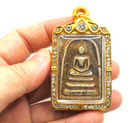 Vintage Phra Somdej Thai Buddha Amulet Wat Rakang Pendant Rhinestone Gold Case