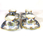 Antique French Faience Breton Man Portrait Demitasse Tea Cup And Saucer Set Of 4