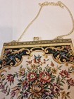 Vintage Floral Tapestry Bag Handbag Purse Metal Frame With Gold Chain Strap 