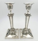Pair Antique Neoclassical Candlesticks Silver Plate Hawksworth Eyre   Co C1860