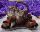 Vintage Yixing Tea Set  Clay Teapot  W 4 Tea Cups   Tray 