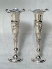 A Pair Antique Chinese China Qing Export Solid Silver Dragon Candle Stick Vases