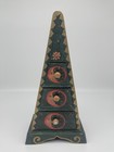 Vtg Folk Art Wood Pyramid Drawers Hand Painted Celestial Sun Moon Trinket Chest